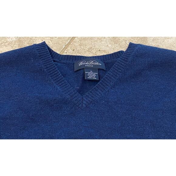 Brooks Brothers Sweater XL Men Blue Merino Wool V-Neck Pullover Stretch EUC - Picture 2 of 3